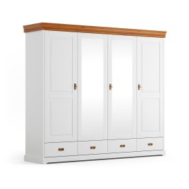 Torniella 4 ajtós, tükrös szekrény, fehér + méz